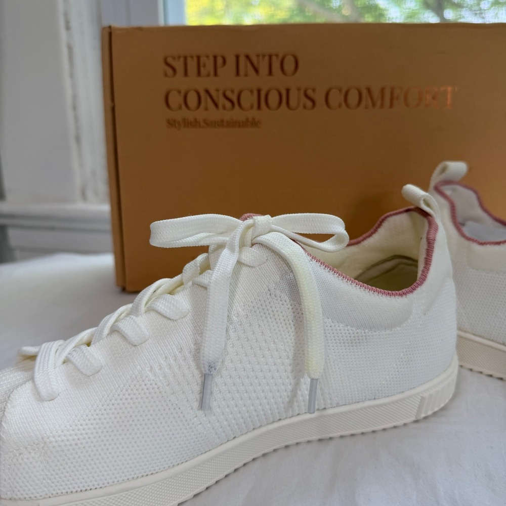 VIVAIA Knit Lace-Up Sneakers White Pink Trim - EU 40 / US 9 - Picture 7 of 9